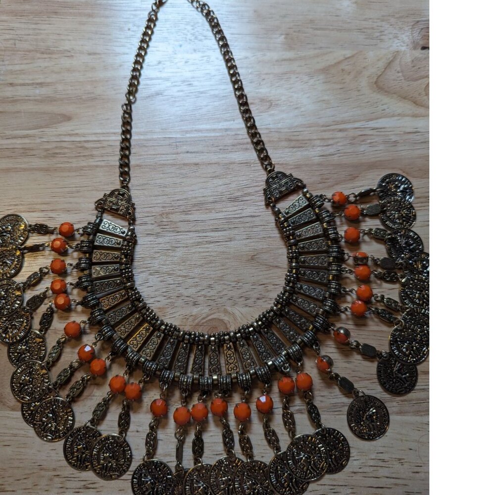 Statement piece Cleopatra style‎ coin necklace Republic of france burnished gold